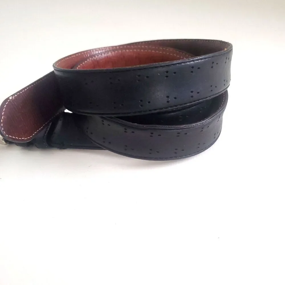 Cole Haan Men's Black Leather Belt Perforated Dress Belt 38/95 Solid Brass